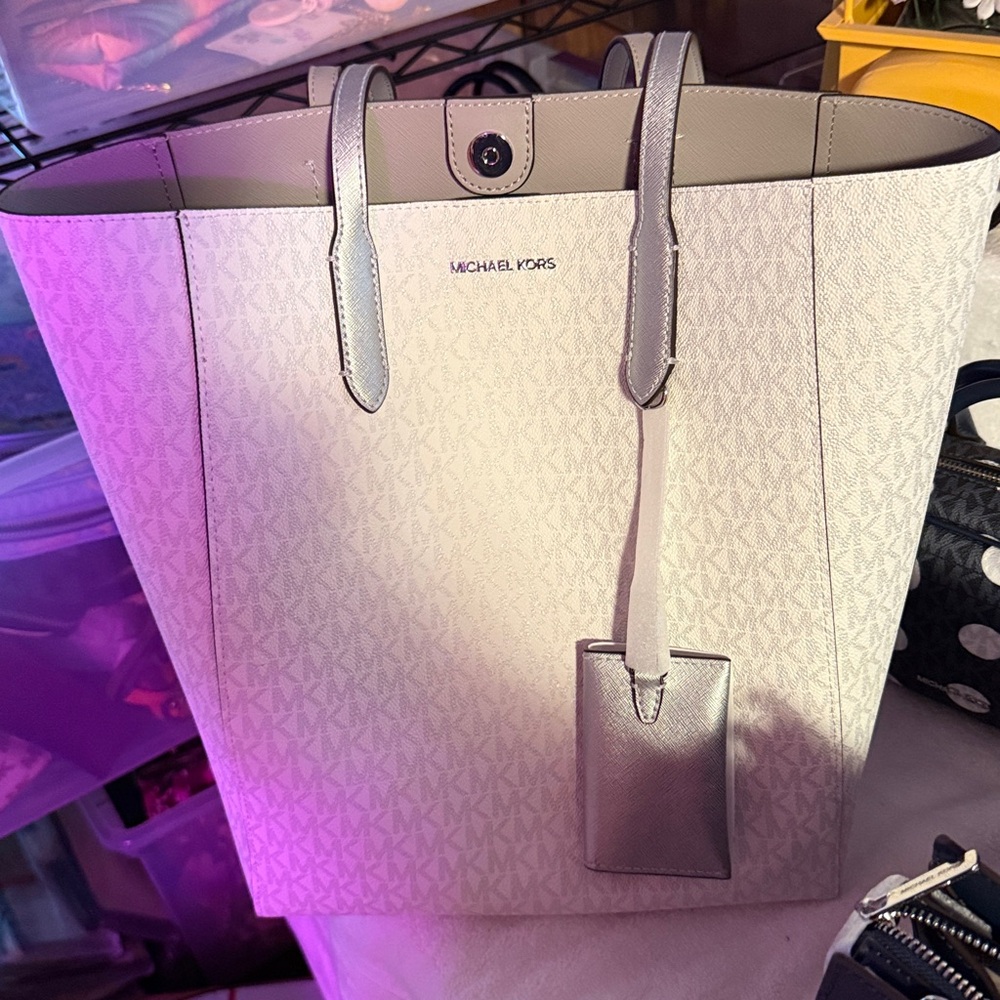 Michael Kors White and Silver Signature Tote